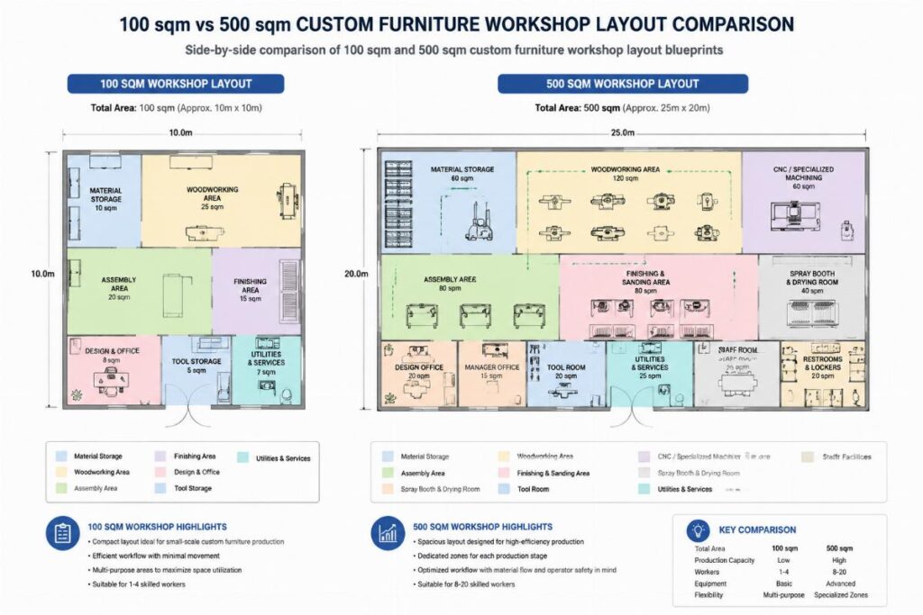 How to Pick 100 vs 500 sqm Custom Furniture Workshop Layout | China Guide