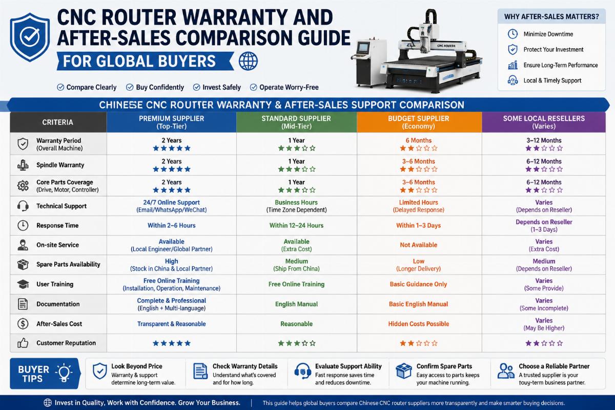 Chinese CNC Router Warranty and After-Sales Support comparison CNC router warranty and after-sales comparison guide for global buyers