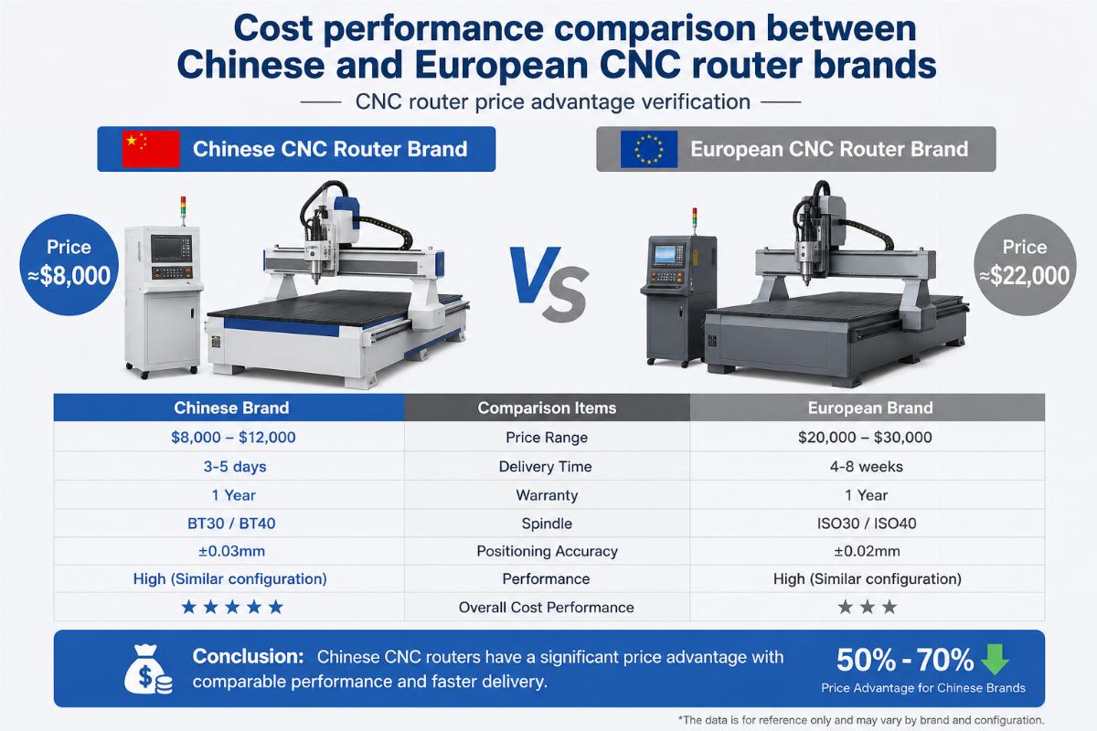 CNC router price advantage verification Cost performance comparison between Chinese and European CNC router brands