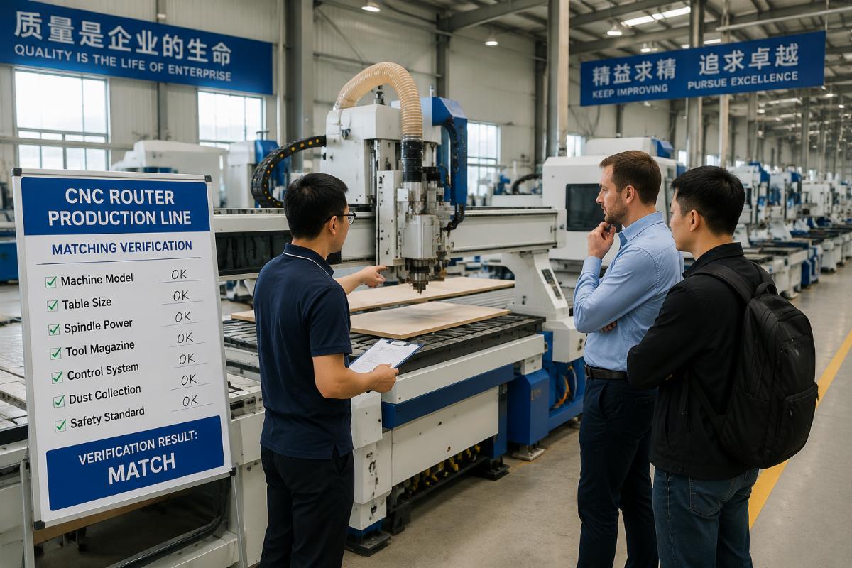 CNC router supplier production line fit check CNC router production line matching verification during factory visit