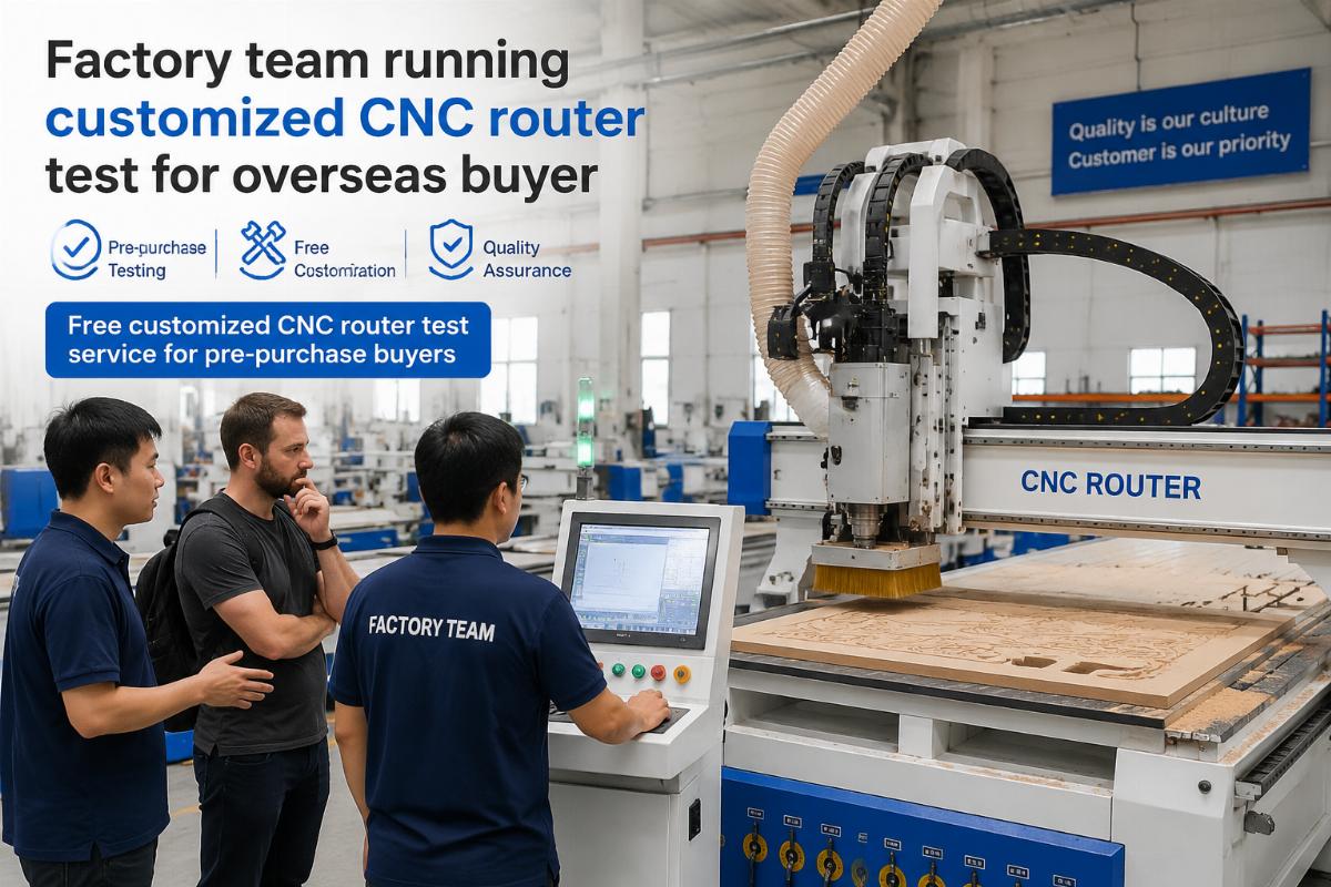 Free customized CNC router test service for pre-purchase buyers Factory team running customized CNC router test for overseas buyer