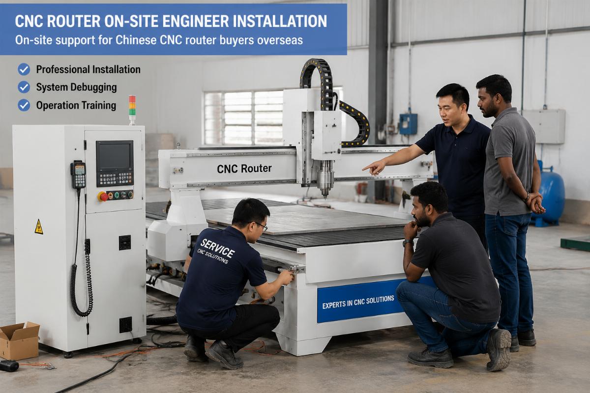 On-site support for Chinese CNC router buyers CNC router on-site engineer installation for overseas factory
