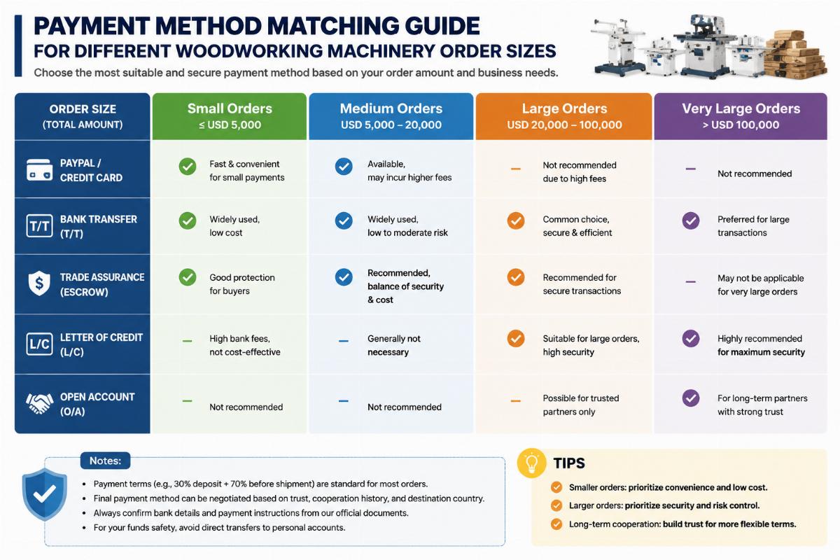 Payment method selection guide for woodworking machinery Payment method matching guide for different woodworking machinery order sizes