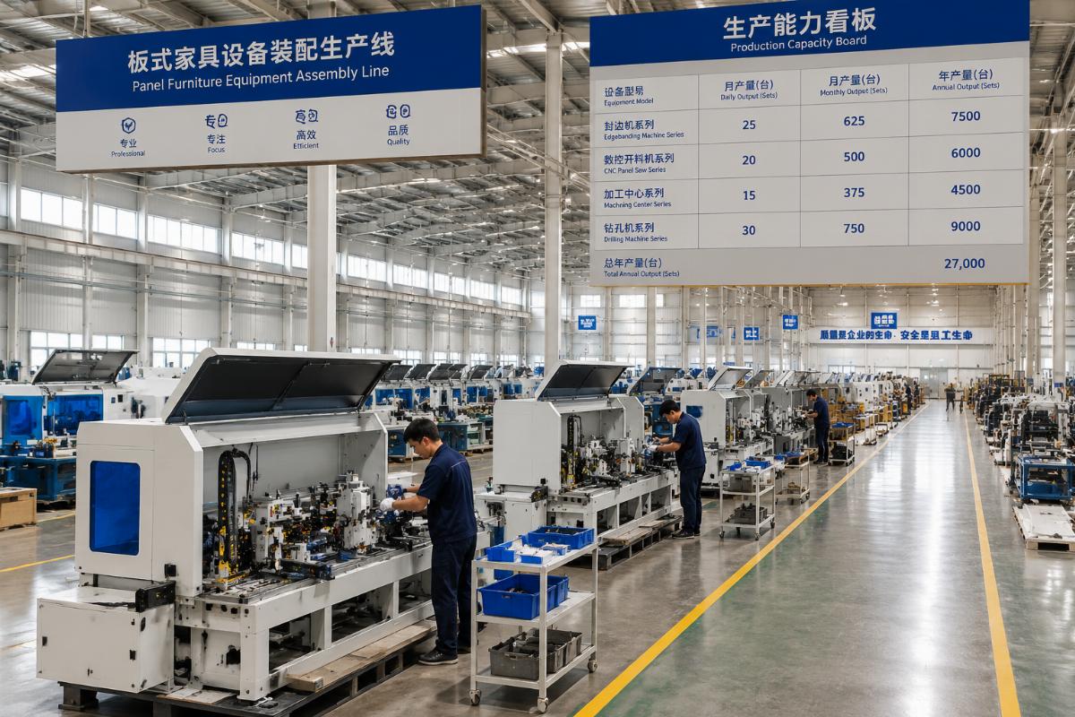 A verified production floor showing dedicated assembly lines for panel furniture equipment